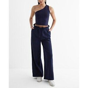 Express Body Contour Cotton Blend Compression One Shoulder Top Navy Blue Size M